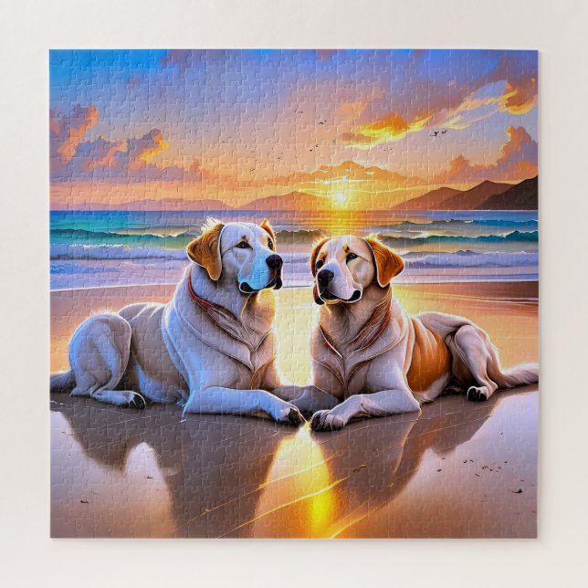 Zwei Labrador Retrievers am Strand (Vertikal)