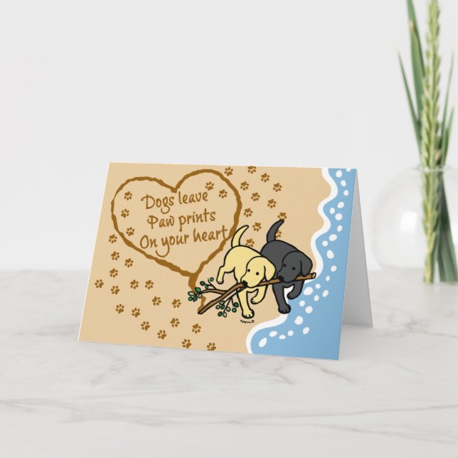 Zwei Labradors Paw drucken Sand Letter Karte (Vorderseite)
