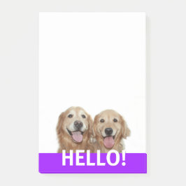 Zwei lächelnde Golden Retriever Hunde Hallo Post-it Klebezettel