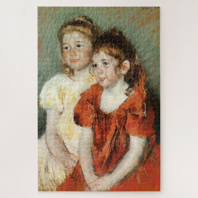 Zwei lächelnde junge Mädchen (von Mary Cassatt) (Vertikal)