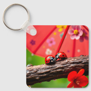 Zwei Ladybugs auf einer Twig Schlüsselanhänger