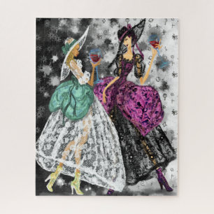 Zwei Ladys in Schwarz und Weiß, moderne Spitzenkle