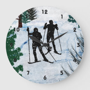Zwei Langläufer im Schneekopf Große Wanduhr