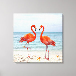 Zwei lebendige rosa Flamingos auf der Leinwand am 