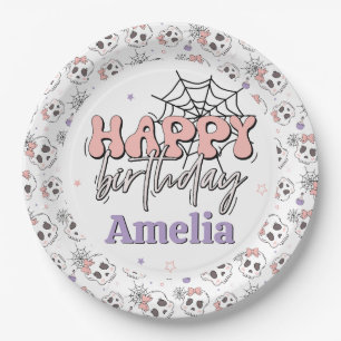 Zwei leckere Niedliche rosa Halloween glücklicher Pappteller