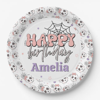 Zwei leckere Niedliche rosa Halloween glücklicher Pappteller