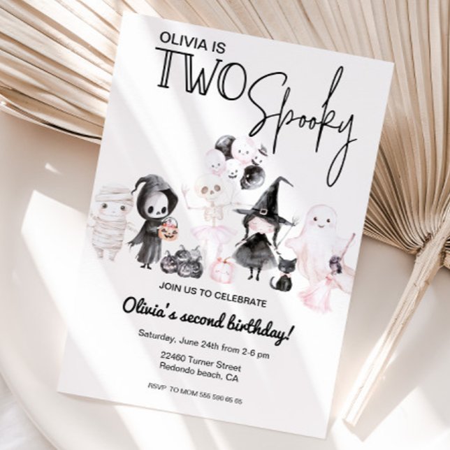 Zwei leckere rosa halloween Einladung 2. Geburtsta (Two Spooky, second halloween birthday invitation)