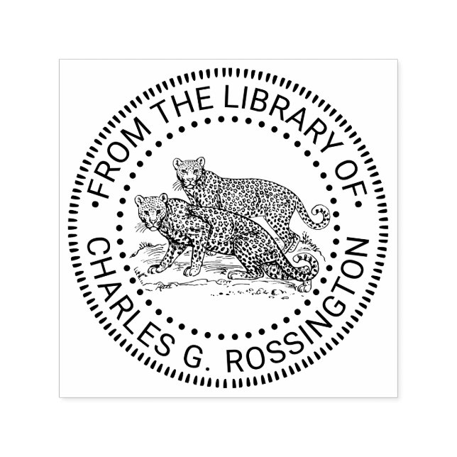 Zwei Leopards Stehender Bibliotheksname Permastempel (Design)