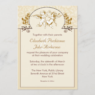 zwei Liebe Engel Vintage Hochzeit Einladung