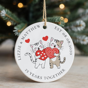Zwei Liebeskatzen Hochzeit Jubiläumsfoto Keramik Ornament