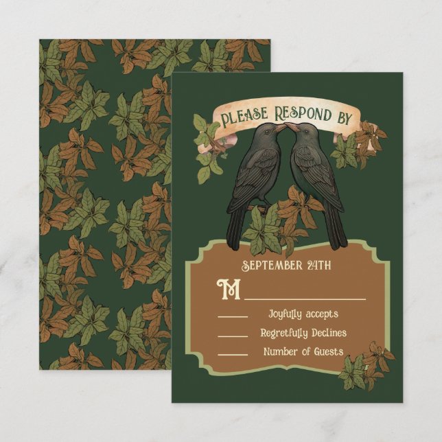 Zwei liebliche Vögel Folk Art Hochzeit RSVP Einladung (Vorne/Hinten)