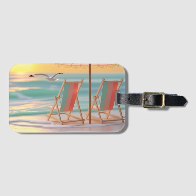 "Zwei Liegestühle am Meer" Gepäckanhänger (Vorderseite (Horizontal))