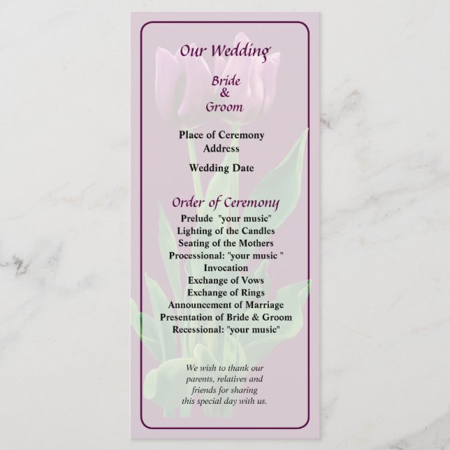 Zwei Lila Tulips-Hochzeitsprogramme Programm (Vorderseite)