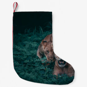 ZWEI LIONEN AUF GRÜNEN PFLANZE KLEINER WEIHNACHTSSTRUMPF