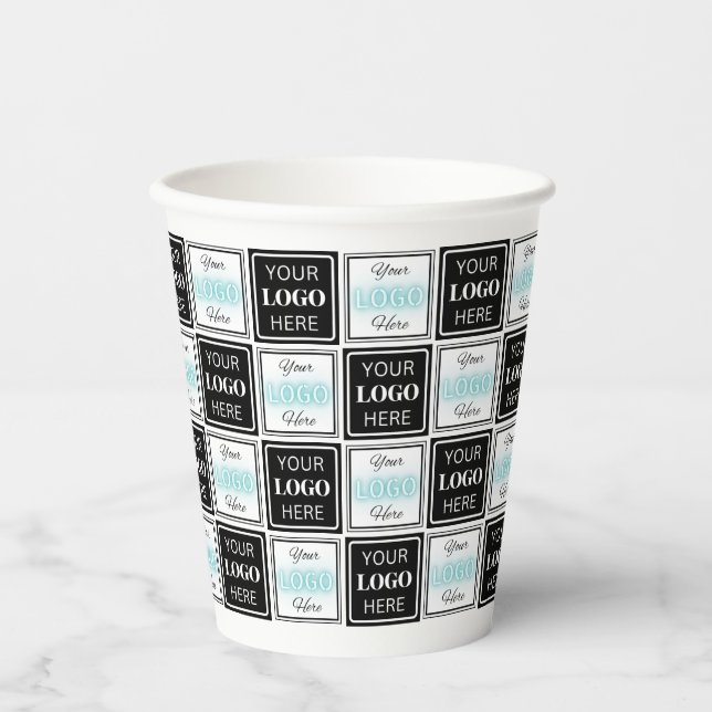 Zwei Logos Event White Simple Background Pappbecher (Vorderseite)