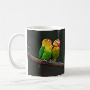 Zwei Lovebirds auf einer Zweigniederlassung Kaffeetasse