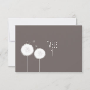 Zwei Löwenzahn-Taupe-rustikale Tischnummernkarten Einladung