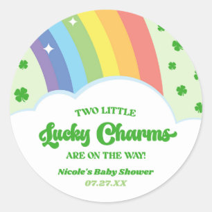 Zwei Lucky Charms Rainbow Twins Baby Dusche Runder Aufkleber