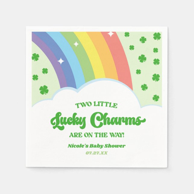 Zwei Lucky Charms Rainbow Twins Baby Dusche Serviette (Vorderseite)