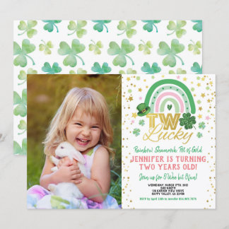 Zwei Lucky Girl Erster Geburtstag St Patrick's Fot Einladung