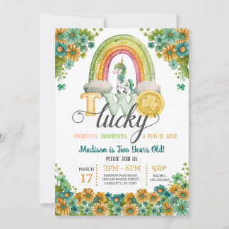 Zwei Lucky Rainbow Unicorn Sonnenblume 2. Geburtst Einladung