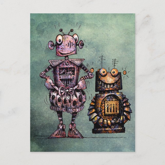 Zwei lustige Roboter! Postkarte (Vorderseite)