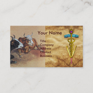 ZWEI LYKÜHE GOLD CADUCEUS VETERINÄRSYMBOL VISITENKARTE