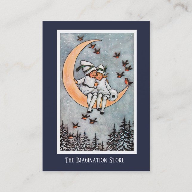 Zwei Mädchen auf der Mond-fantasiereichen Visitenkarte (Vorderseite)