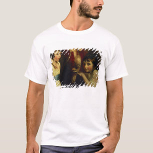 Zwei Mädchen, eins, das mit einer Maske, Detail T-Shirt