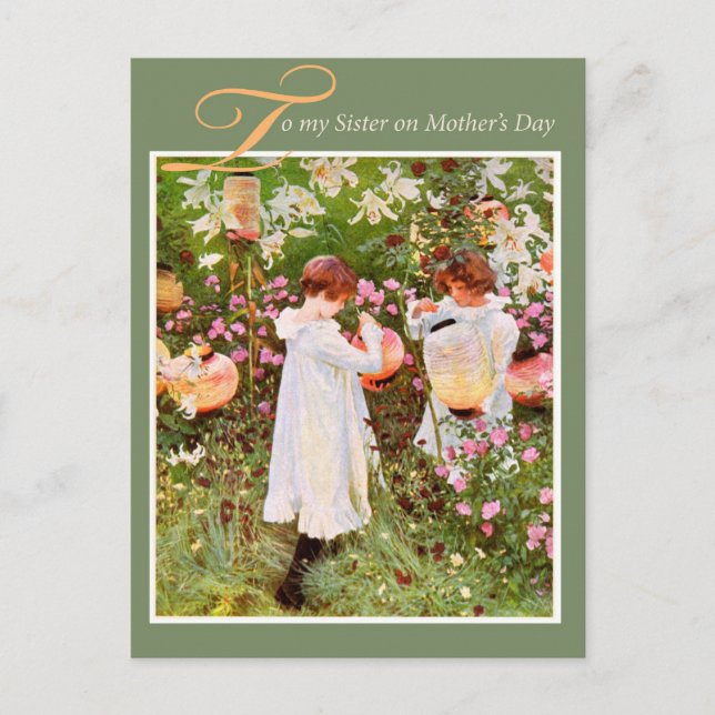 Zwei Mädchen im Garten Vintag Postkarte (Vorderseite)