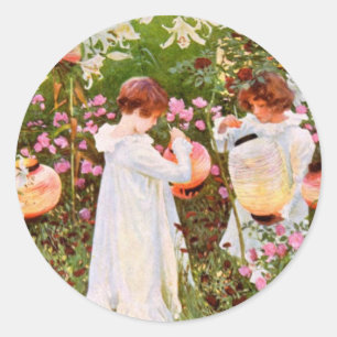 Zwei Mädchen im Garten Vintage Runder Aufkleber