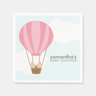 Zwei Mädchen in Pink Hot Air Ballon Babydusche Serviette