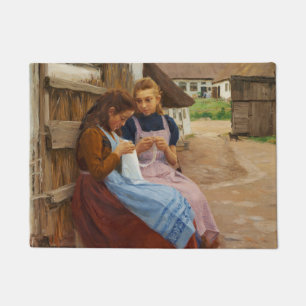 Zwei Mädchen mit Arbeit in einem Bauernhof Fußmatte