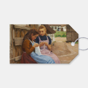 Zwei Mädchen mit Arbeit in einem Bauernhof Geschenkanhänger