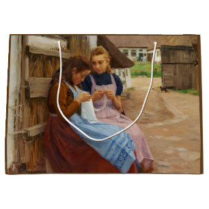 Zwei Mädchen mit Arbeit in einem Bauernhof Große Geschenktüte