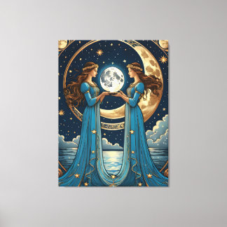 zwei Mädchen mit einem Fantasiemond Leinwanddruck