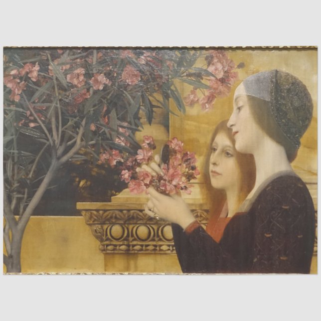 Zwei Mädchen & Oleander Bush von Gustav Klimt Seidenpapier (Vorderseite)