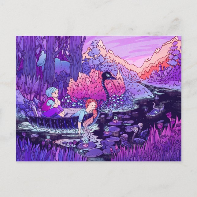 Zwei Mädchen segeln auf dem Schwarzen Fluss Postkarte (Vorderseite)
