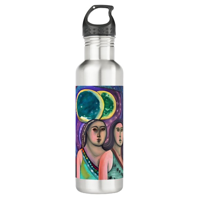Zwei Mädchen unter dem Mond Edelstahlflasche (Vorderseite)