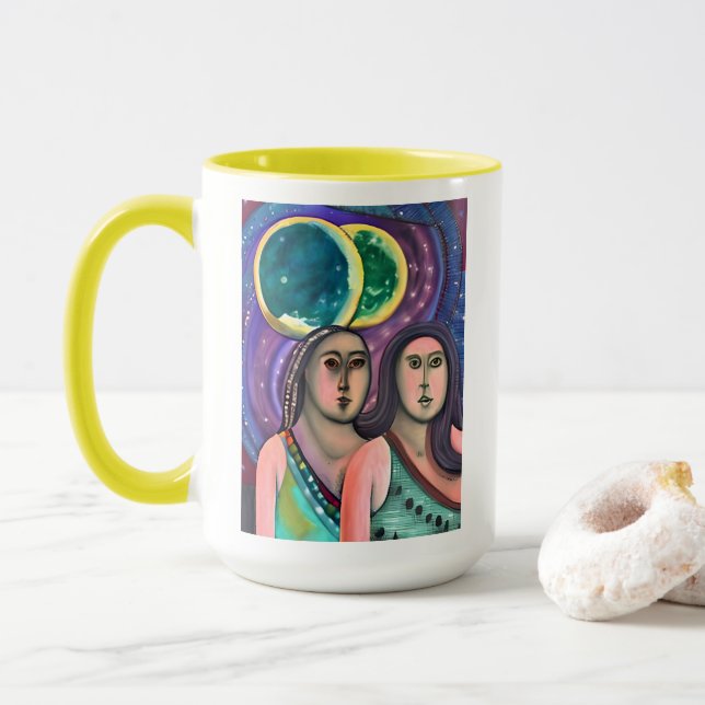 Zwei Mädchen unter dem Mond Tasse (Mit Donut)