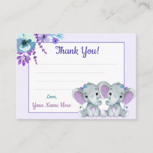 Zwei Mädchen Vielen Dank Card Elephant Lila Aquama Visitenkarte