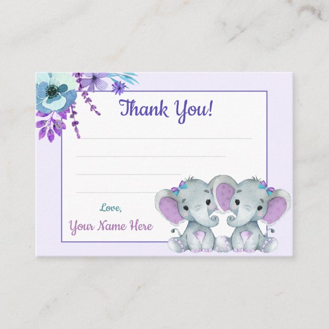 Zwei Mädchen Vielen Dank Card Elephant Lila Aquama Visitenkarte (Vorderseite)