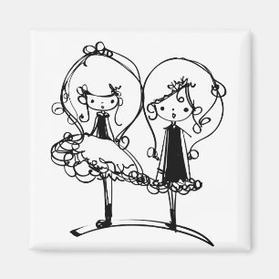 zwei Mädchen, Zwillingsschwester-Illustration Magnet