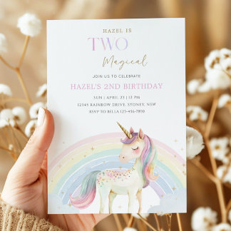 Zwei magische Einhorn Regenbogen 2. Geburtstagsfei Einladung