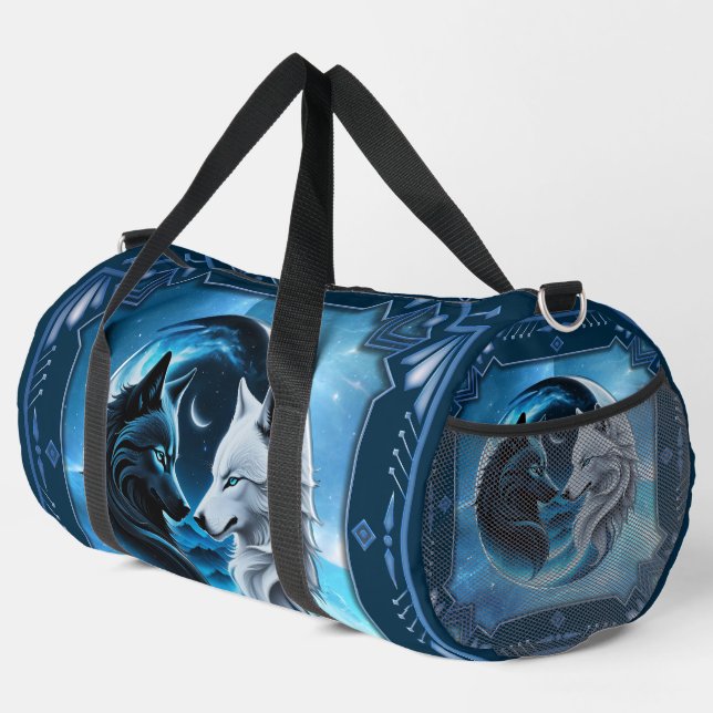 Zwei majestätische Wolfsköpfe Duffle Bag (Rechte Ecke)
