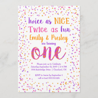 Zwei Mal als Nice Confetti Twin Girls ersten Gebur Einladung