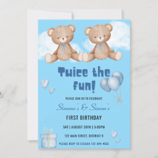 Zwei Mal die Fun Twin Geburtstagsparty Einladung