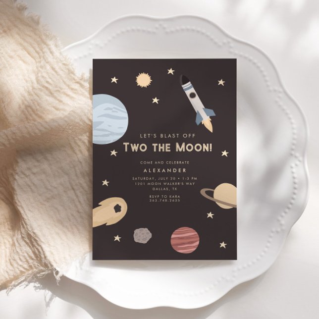 Zwei Mal vom Mond erblasen Kinder Weltraum Geburts Einladung (Von Creator hochgeladen)
