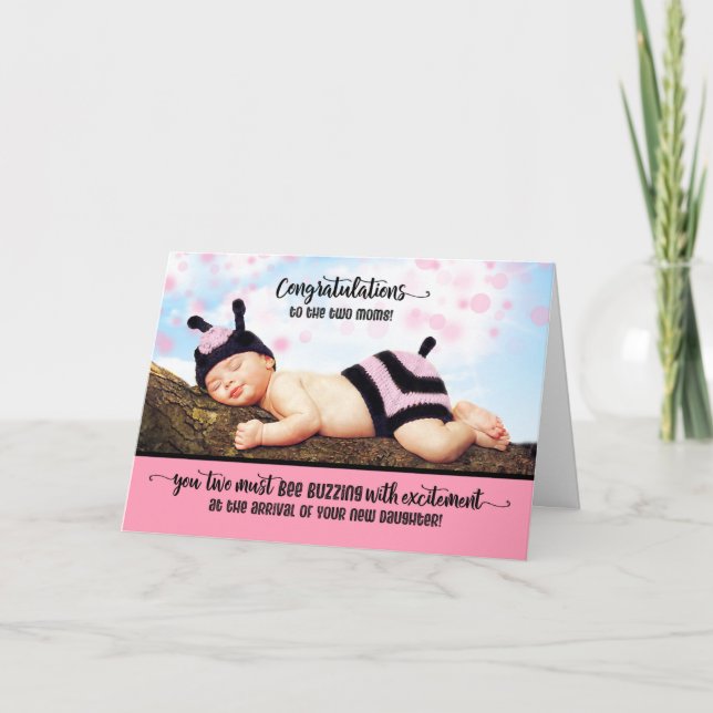 ZWEI Mamas Neue Tochter Pink Baby Gratulation Karte (Vorderseite)