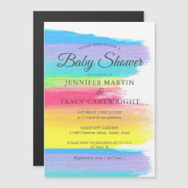 Zwei Mamas Regenbogen Schöne Lesbian Babydusche Magneteinladung